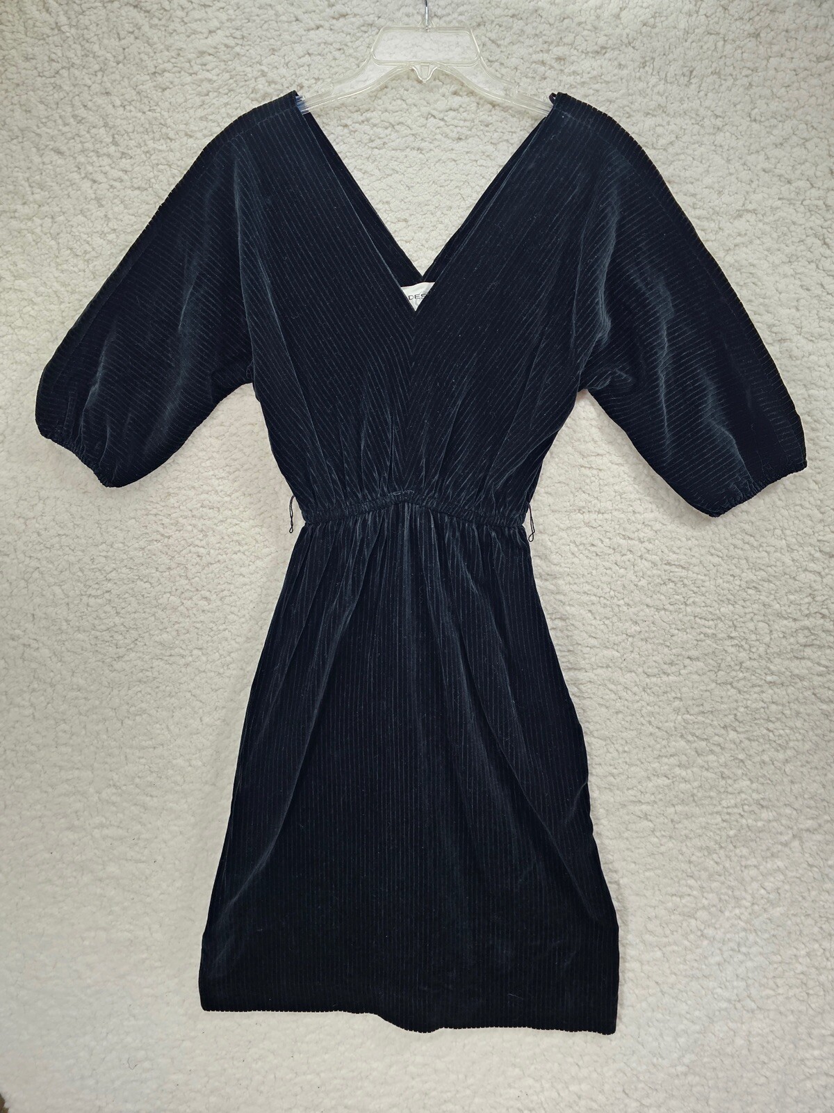 Vintage Velvet Dress Black Ribbed With Pockets Pedestal Originals Size Small