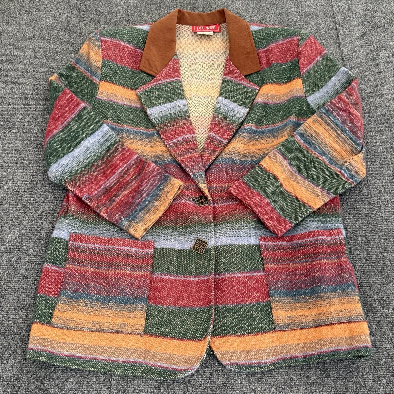 Vintage Ivy Wear Striped Blazer Sport Coat Sz M Southwestern USA Made Tribal