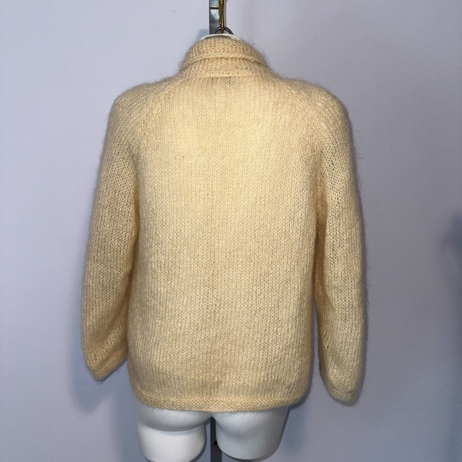 Vintage 1960s Cyn Les Cardigan Mohair Wool Cream Rose Knit Sweater Coquette S/M