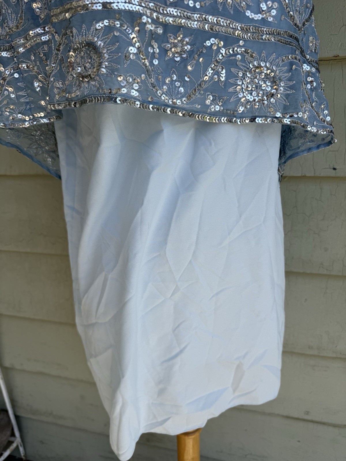 Vtg 60’s Profils Du Monde Beverly Hills Baby Blue Gown Silver Sequins Silk S