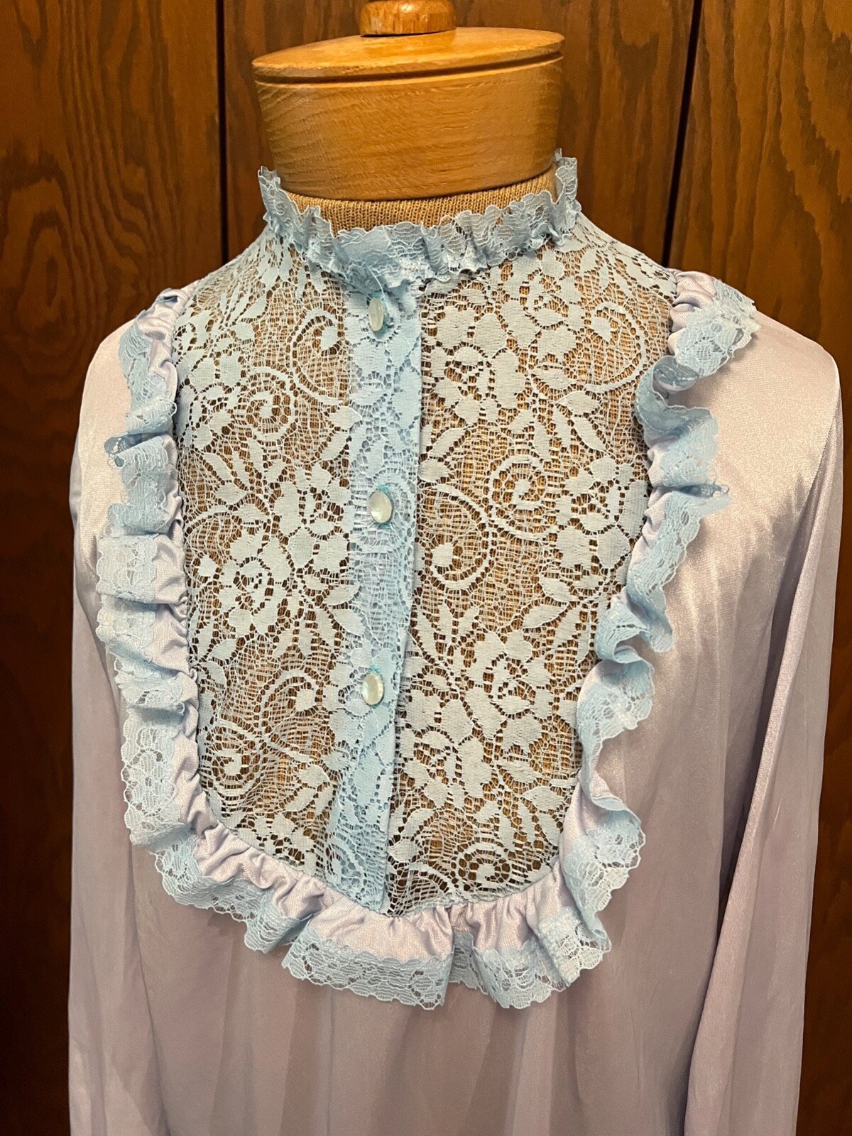 Vintage STARDUST pale blue Nightgown high Lace Collar Victorian Cottage coquette