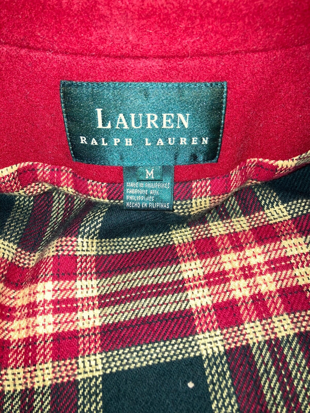 VINTAGE RALPH LAUREN RED WOOL LADIES MEDiUM ZIPPER DRAWSTRING GAME HUNTING STYLE