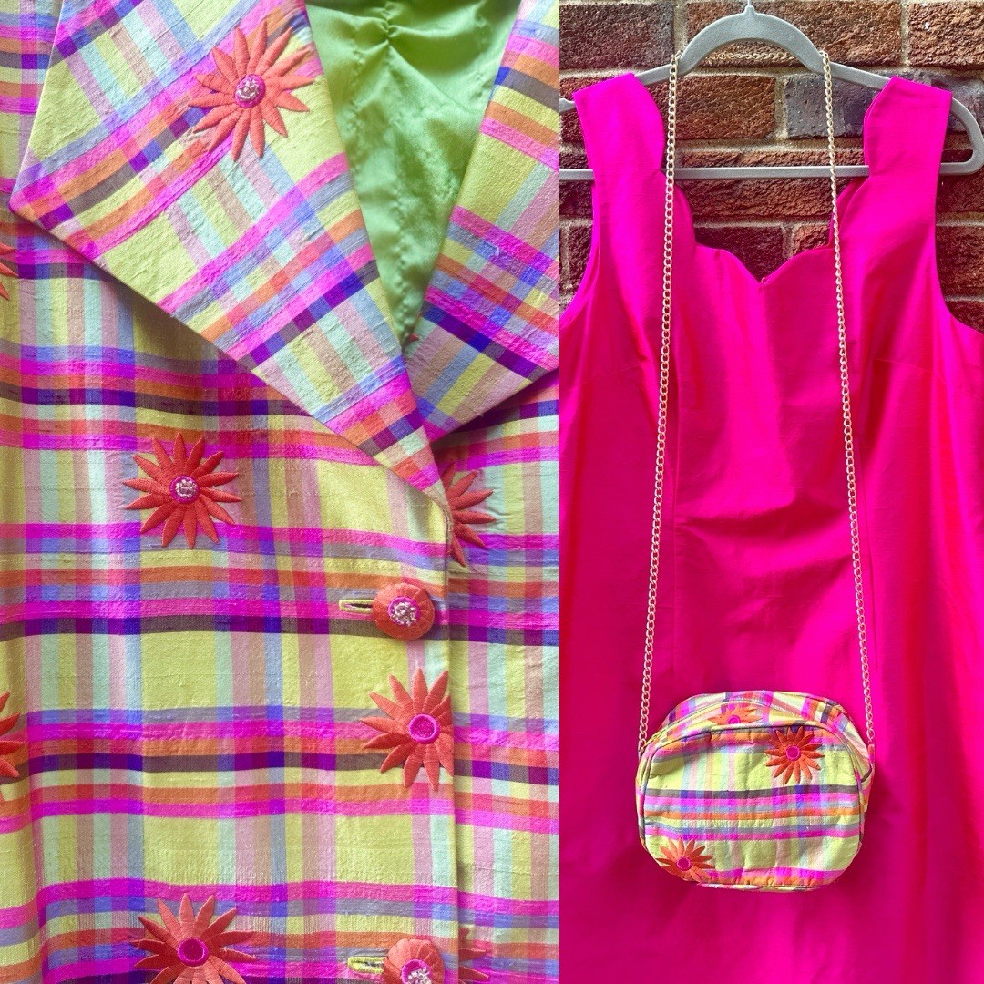 Vintage Y2K 1990s Handmade 3 Piece Silk Dress Set Size 12/14