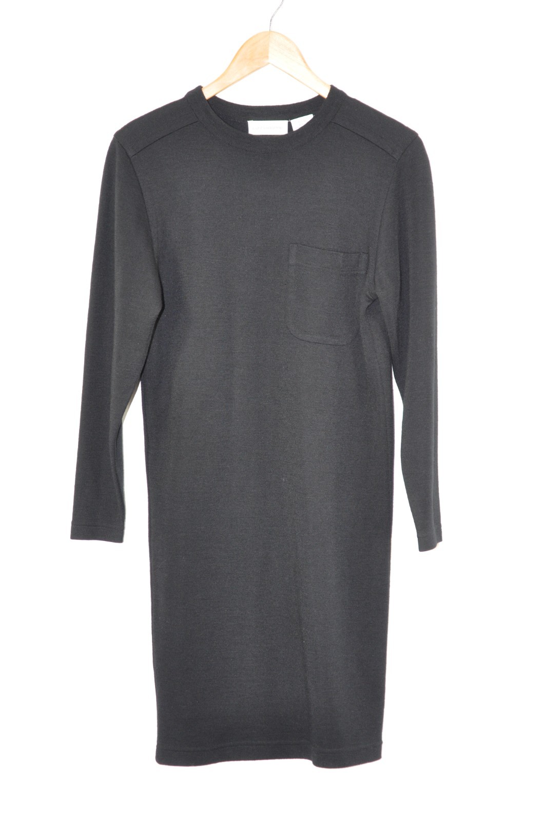 90s Vintage Black Wool Blend Minimalist Long Sleeve Knit Sweater Dress Women XS