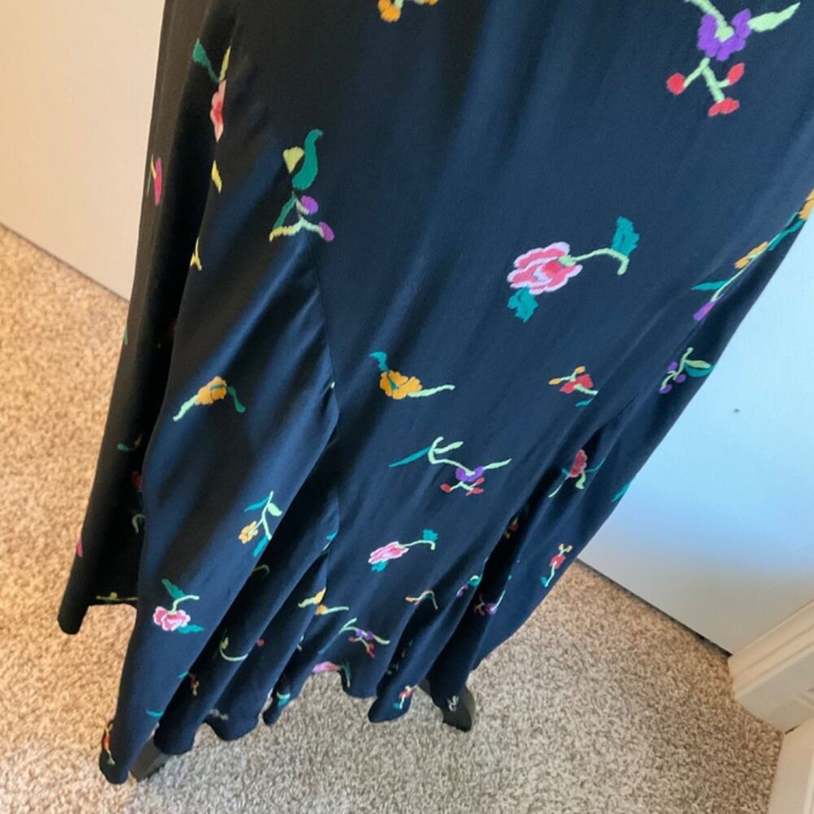 Vintage 80’s Norma Kamali Designer black floral racer back tank maxi midi dress