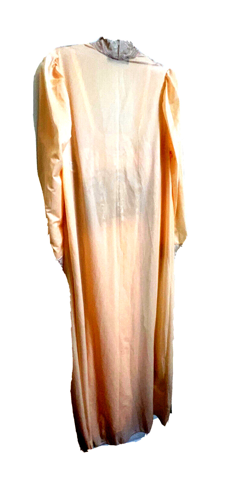 Sheer Madness Peach Satin Lacy Long Nightgown Matching Robe Set P / Petite VTG