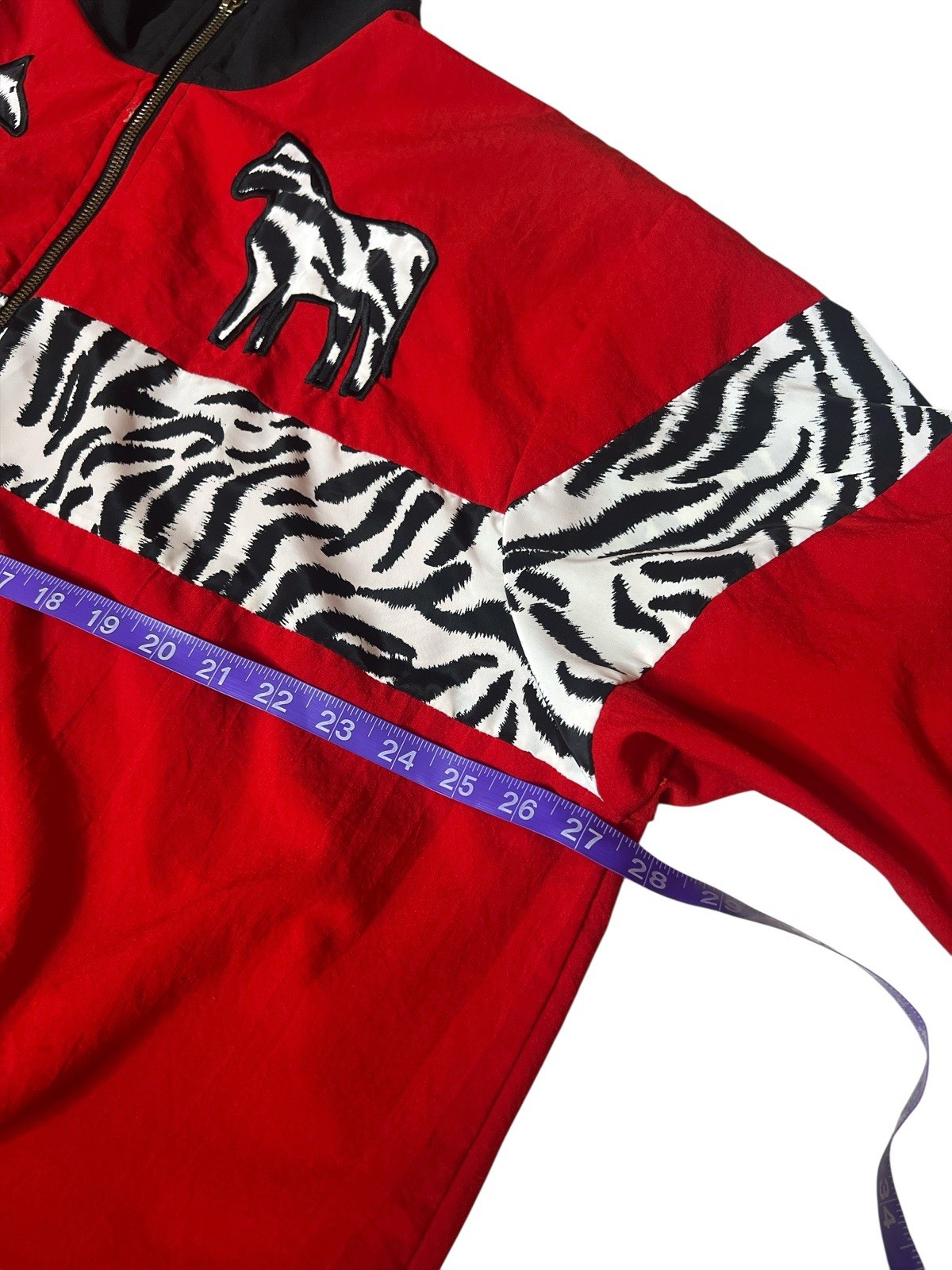 Vintage 80s 90s Silver Threads Zebra Print Red Zip Jacket Size 1X Made in USA