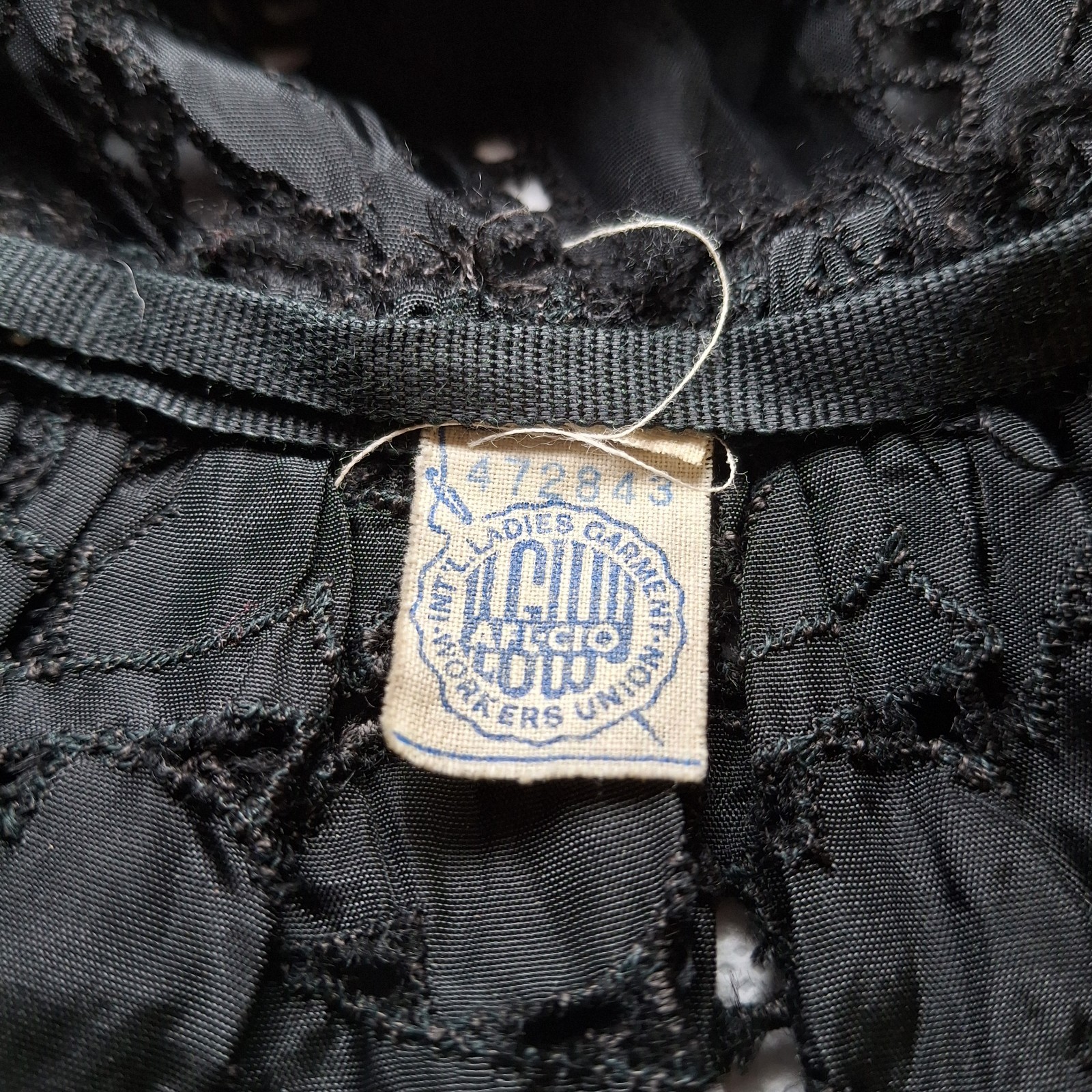 Vintage Black AFL CIO Union Made Lace Dress Classic Cinched Waist Flared Skirt