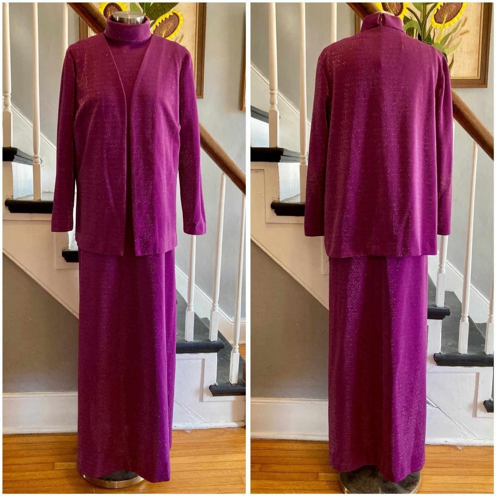 1970s Women’s Purple and Gold Dress