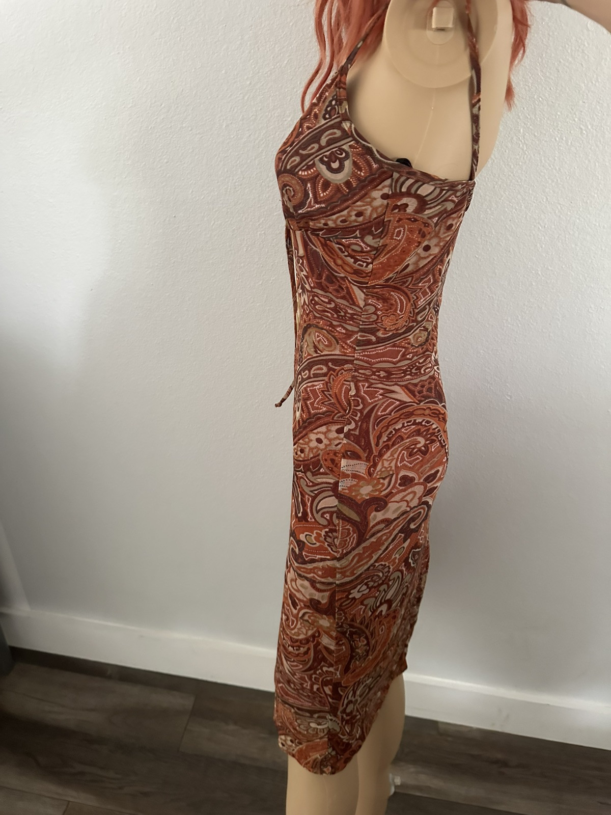 Vintage 1990s y2k Charlotte Russe Midi Dress Neutrals Paisley Fairycore Size M