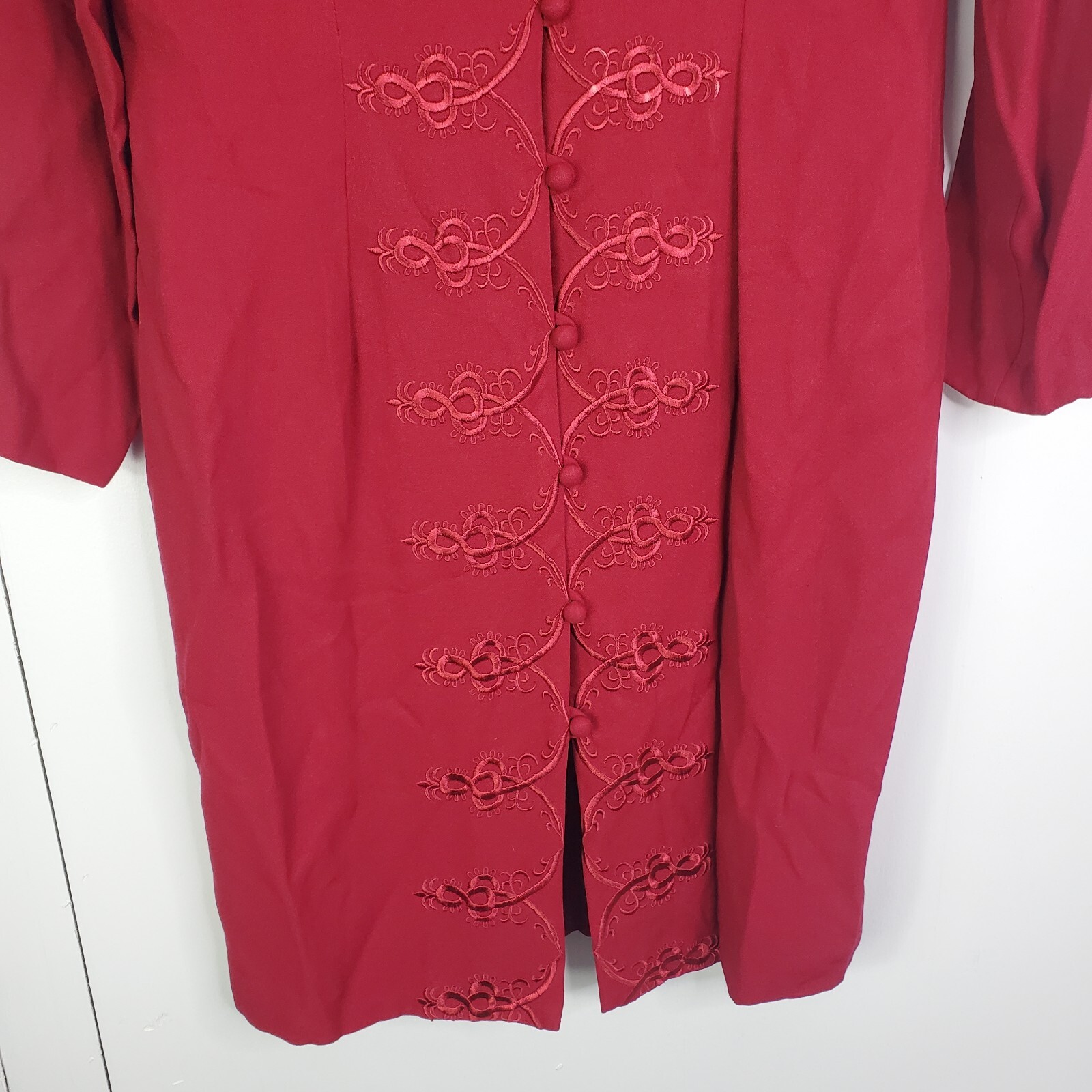 Casual Corner Vintage Overcoat Womens 12 Longline Red Retro Covered Buttons