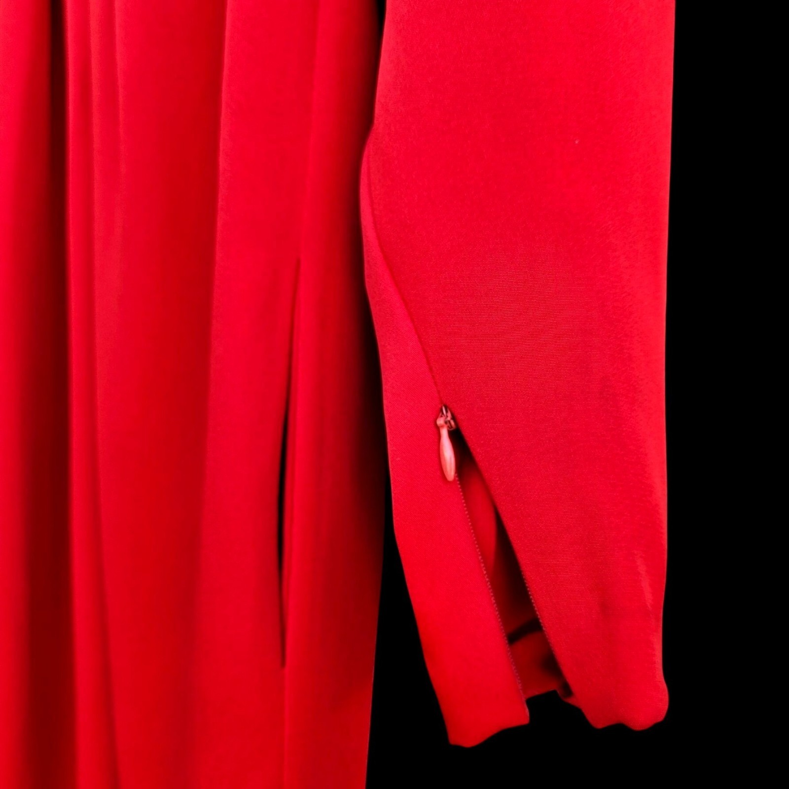 Vintage Stanley Platos Red Couture Silk Dress Pockets Flower Detail Size 10