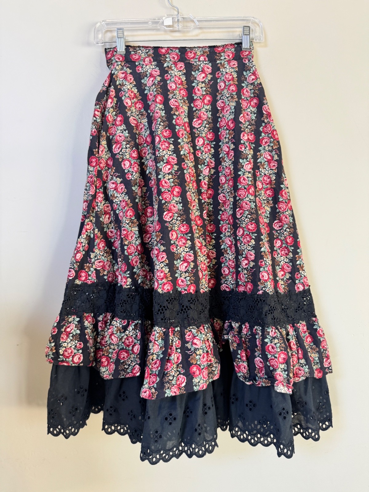 VTG 70s Jessicas Gunnies Gunne Sax Cabbage Rose Floral Prairie Midi Skirt 9 RARE