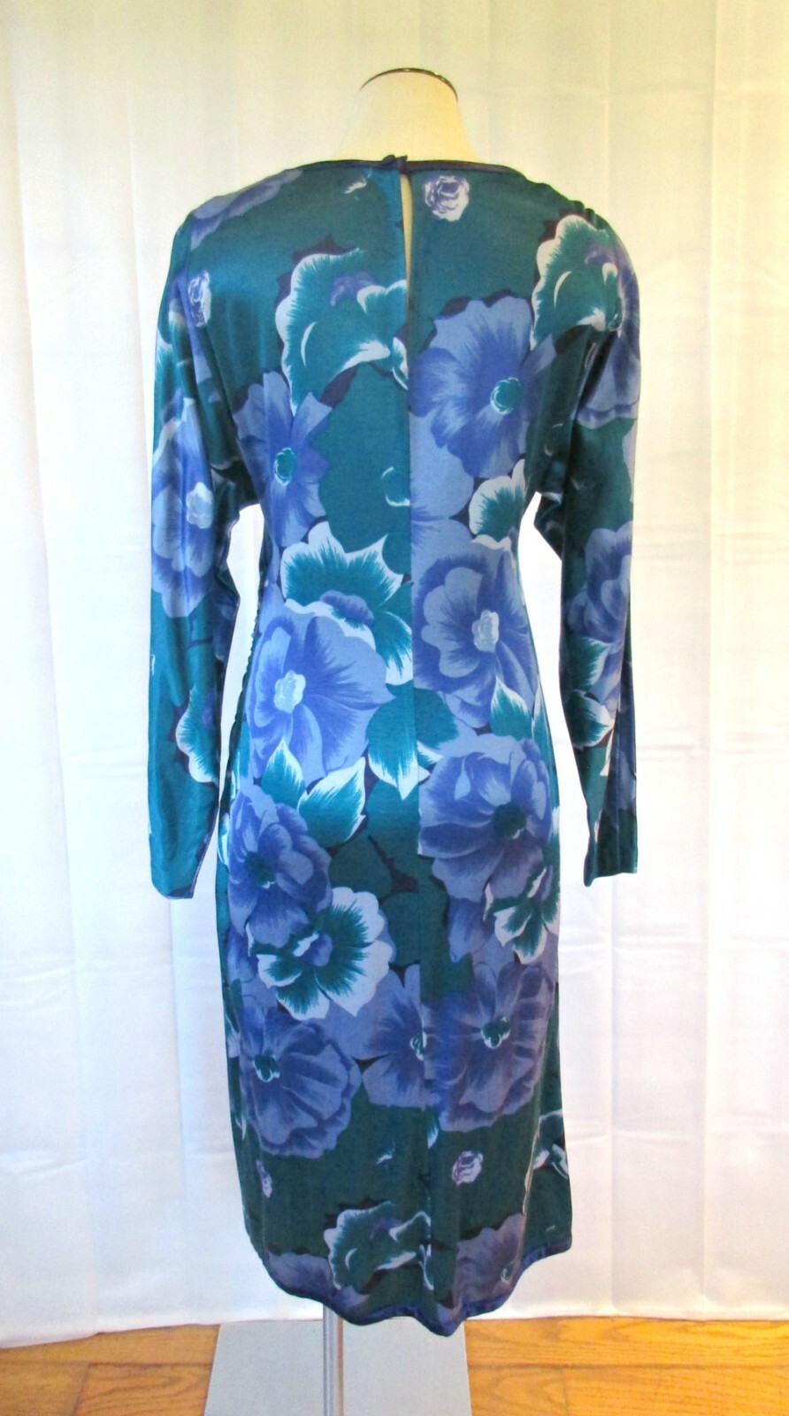 Vintage 1980s Dress Large Flowers Blue Green 34 36 M Made in Italy 8 Floral