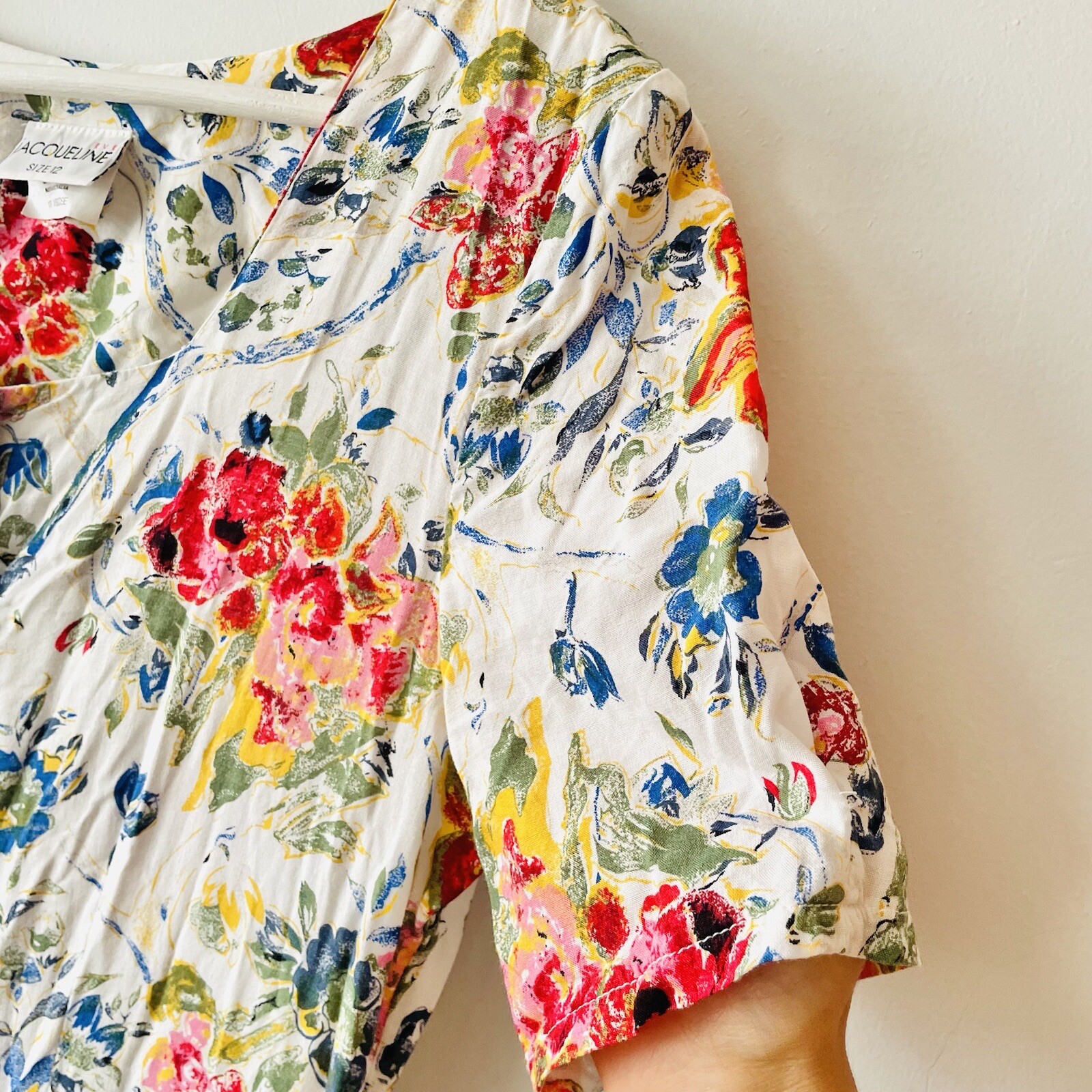 Vintage 80’s 90’s Womens Dress Jacqueline Eve White Floral Drop Waist Size 10 12
