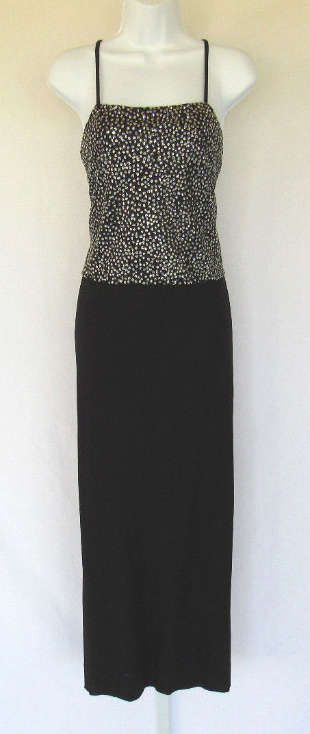 VINTAGE 1970s 80s THEMES GLITTER TOP & LONG SKIRT BLACK SILVER SIZE 6 LINED