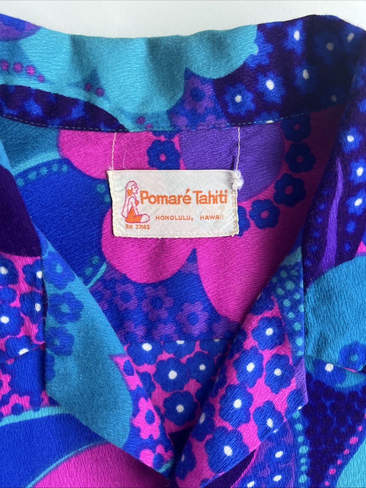 Vintage Pomare Tahiti Hawaiian Dress And Matching Shirt Size Small Purple Blue