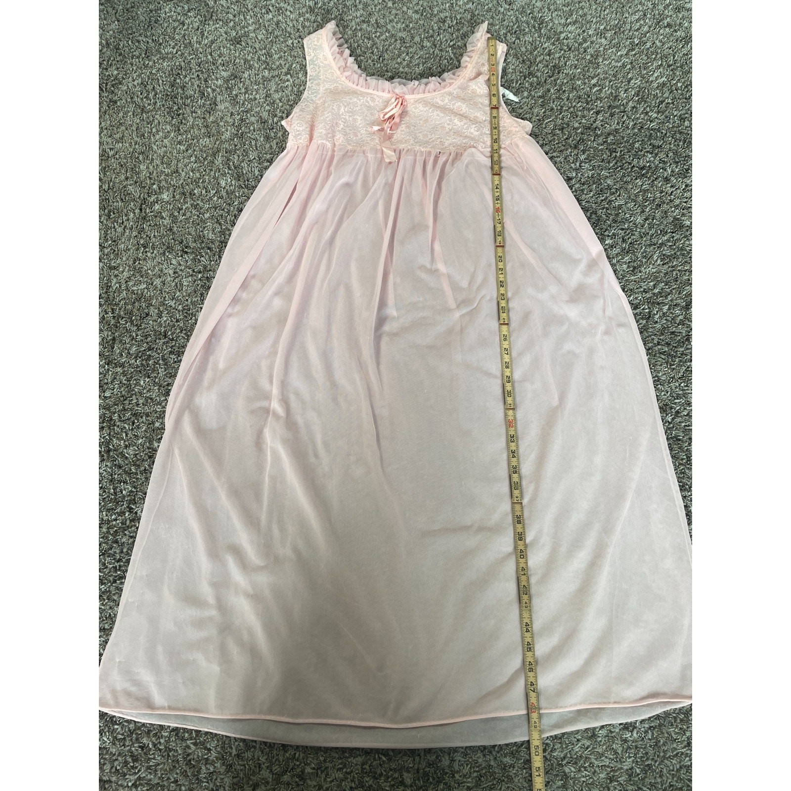 Vintage 70s Peignoir Set Large Pink Sheer Chiffon Lace Lingerie Babydoll 2 Piece