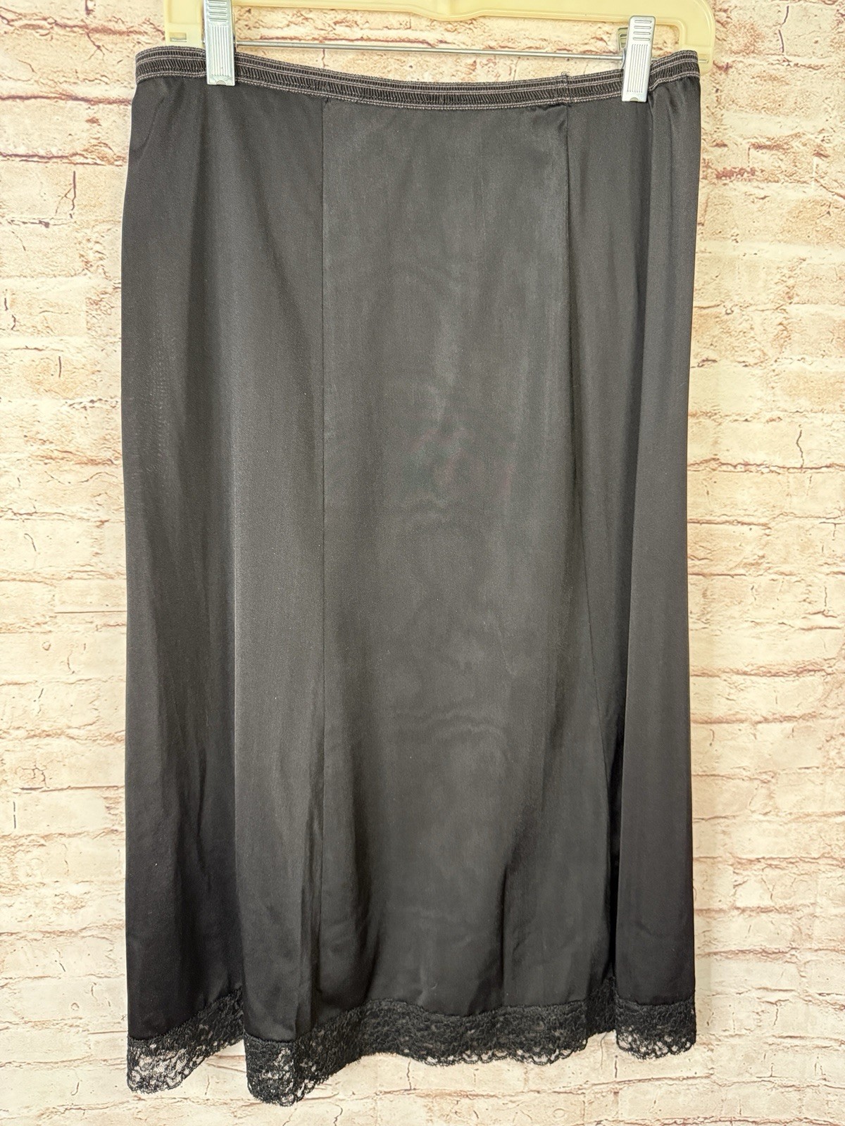Vintage Lingerie Black Half Slip Carters Du Pont Nylon 4Panel Lace Hem Maxi L