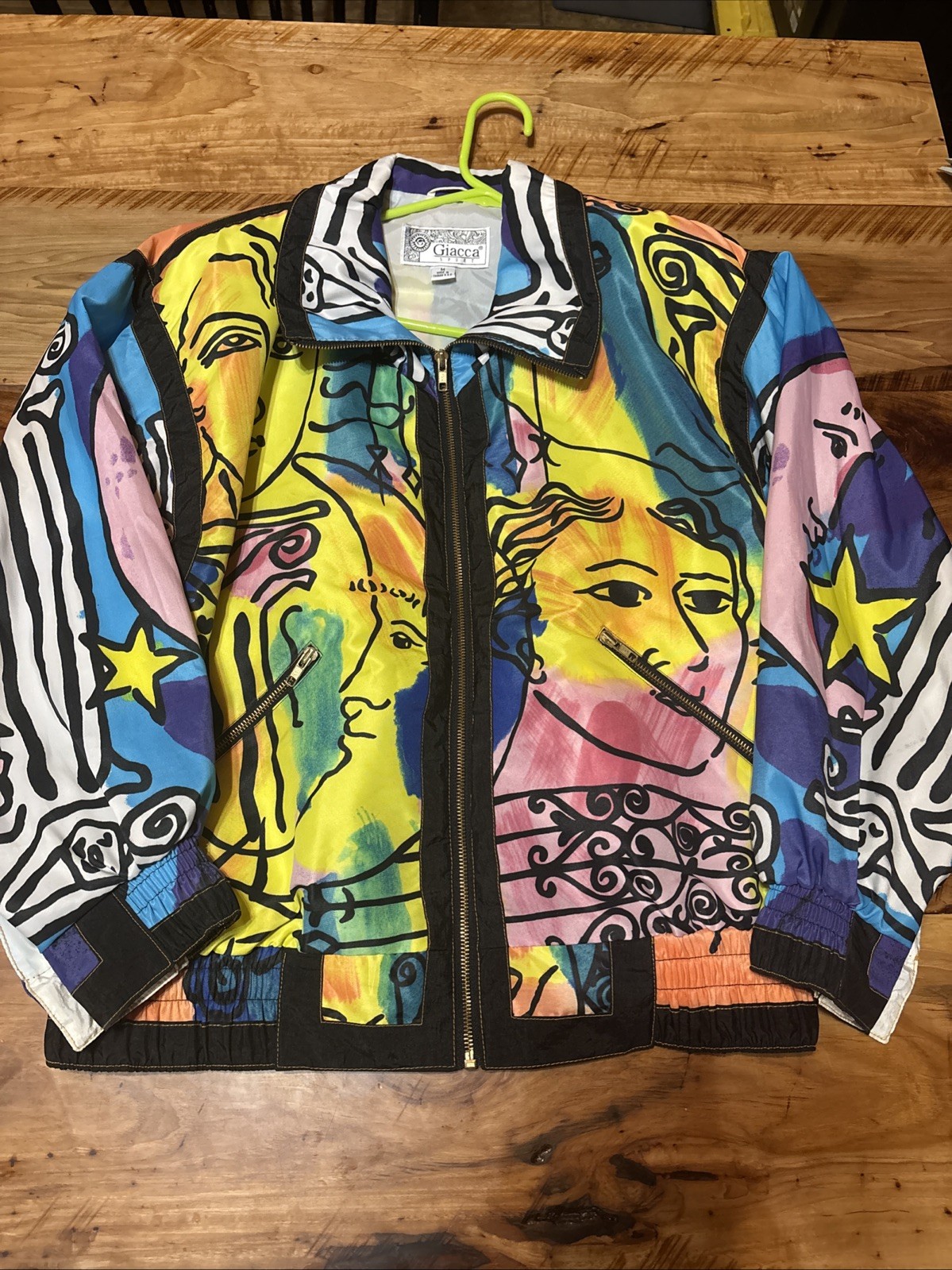 Vtg 90s Street Wear Picasso Abstract Full Zip Jacket Windbreaker Oversize Medium