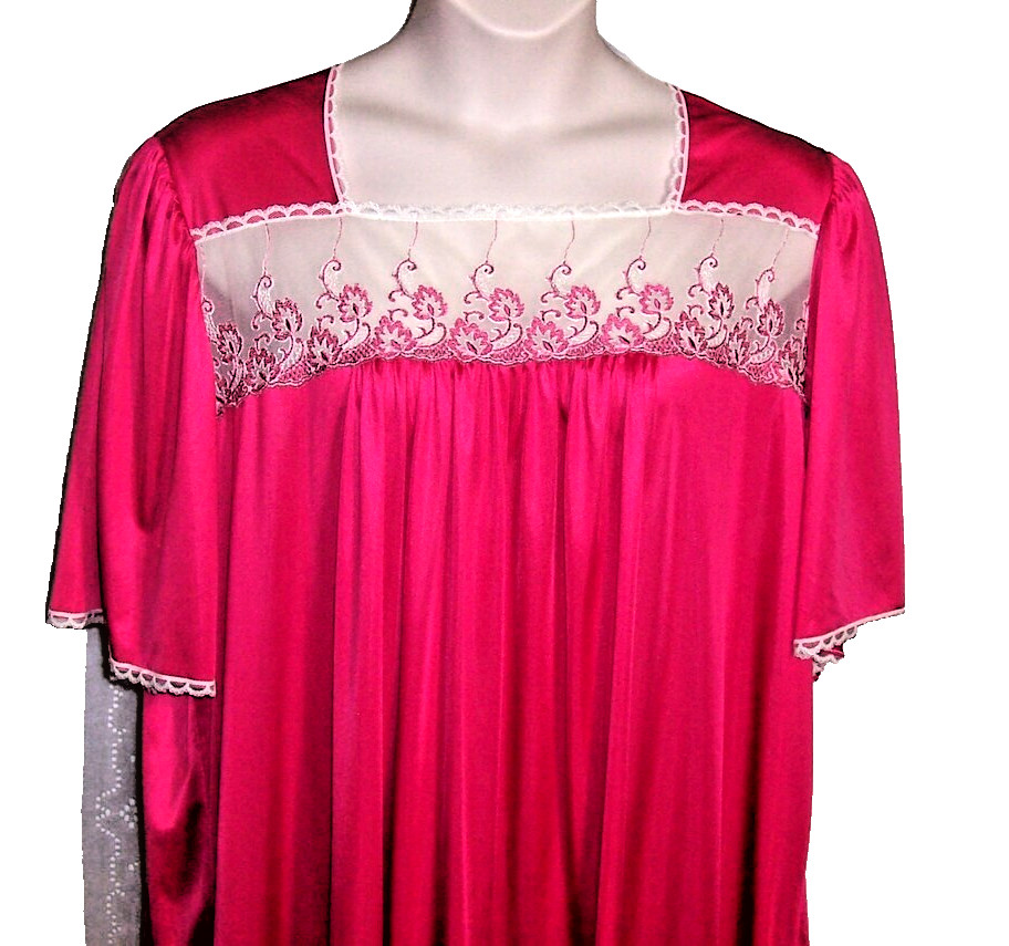 VTG DIXIE BELLE RARE NIGHTGOWN 2X PLUS SIZE ROSE PINK MESH LACE NIGHTIE A+