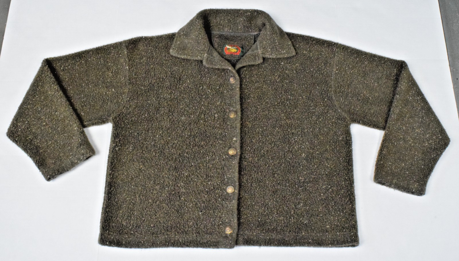 Vintage Fleece Jacket Alps 90s Size XL Rustic Green Beige Flecks Made USA