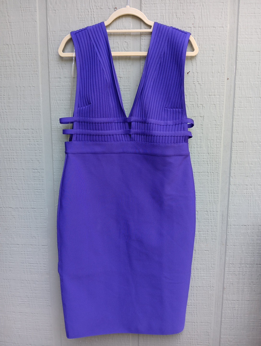 Y2k Bebe XL Body Con Purple Sexy Stretch Plunge Neckline Midi Dress