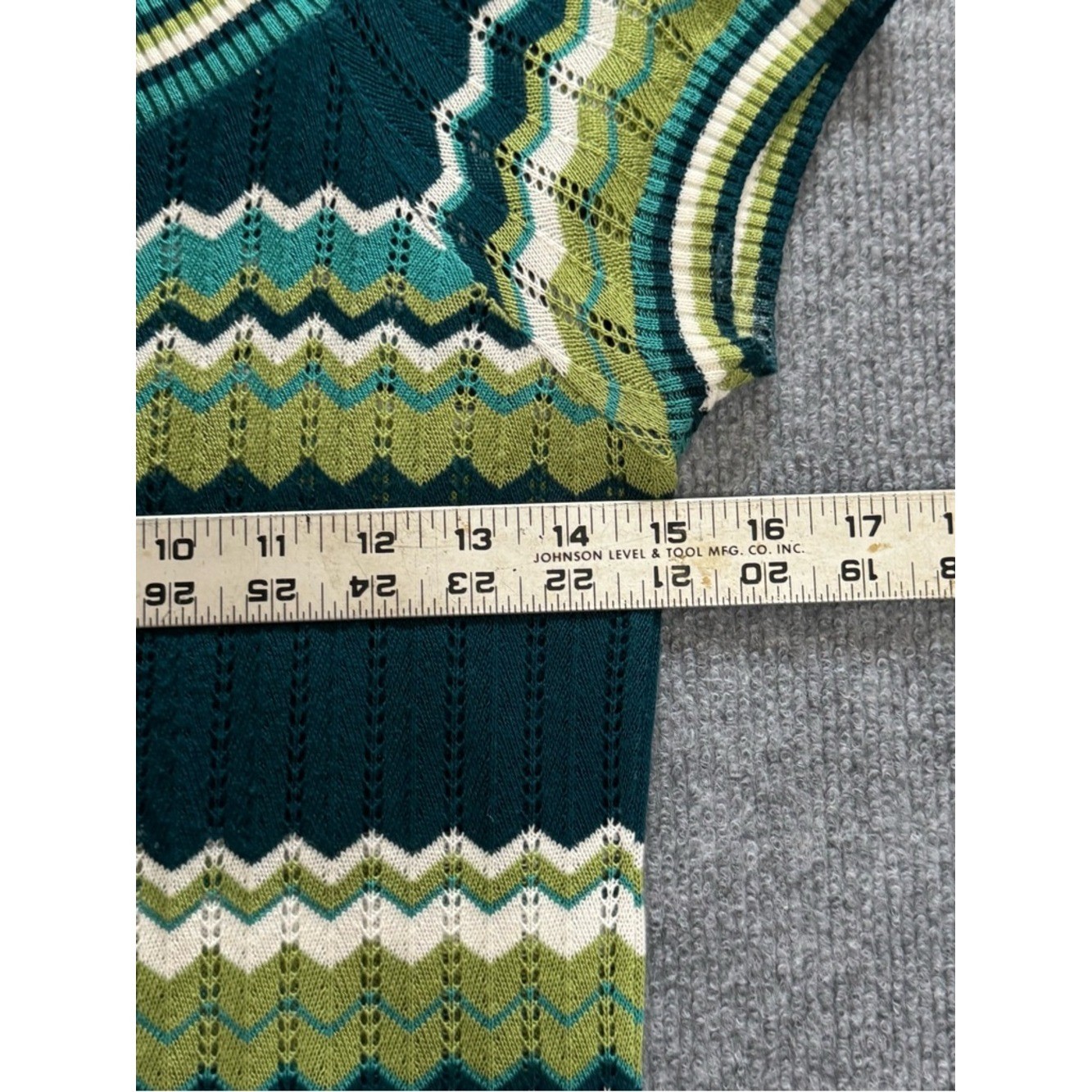AB Studio Chevron Pointelle Knit Top Medium Teal Green Striped Retro lightweight