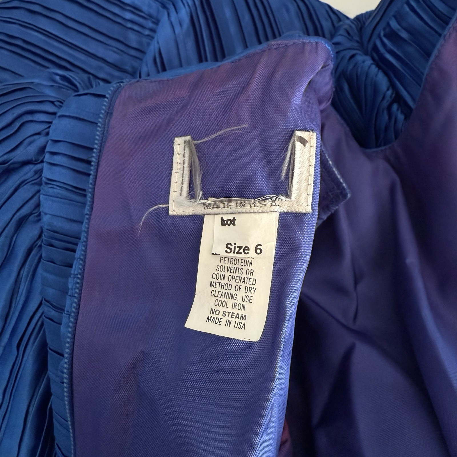 Vintage 80’s Nuit Pleated Cocktail Party Dress Puff Sleeves Blue Rhinestone 6