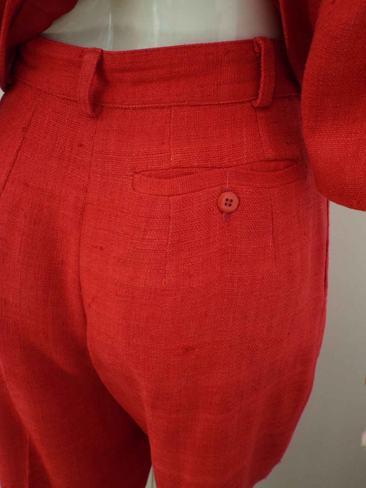 Vintage 1980s KENZO Red Silk Suit Cropped Blazer Jacket & Pleated Pants 38 Small