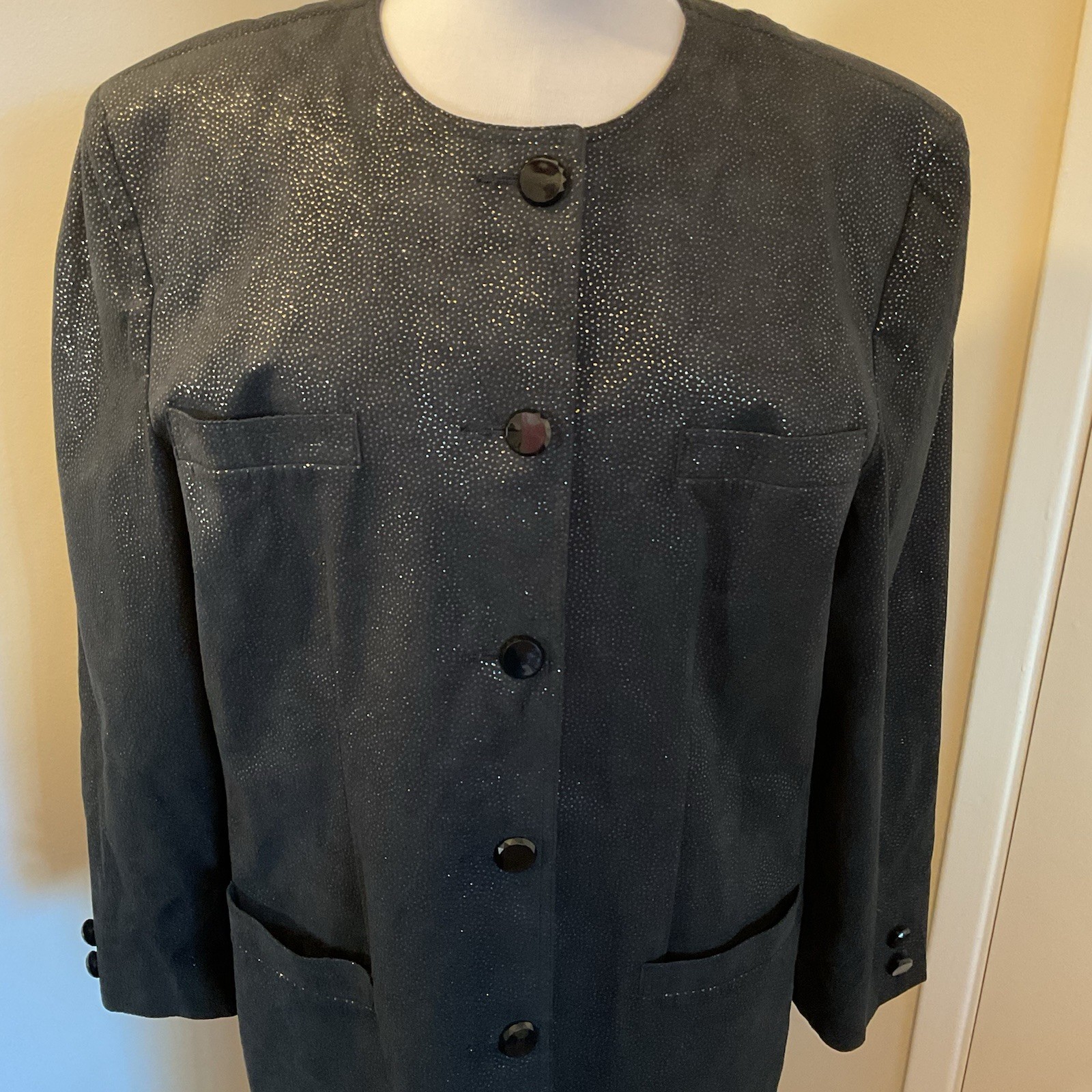 Vintage 80s Count Romi Ultra Suede Black Suit / Pencil Skirt Set Size 14