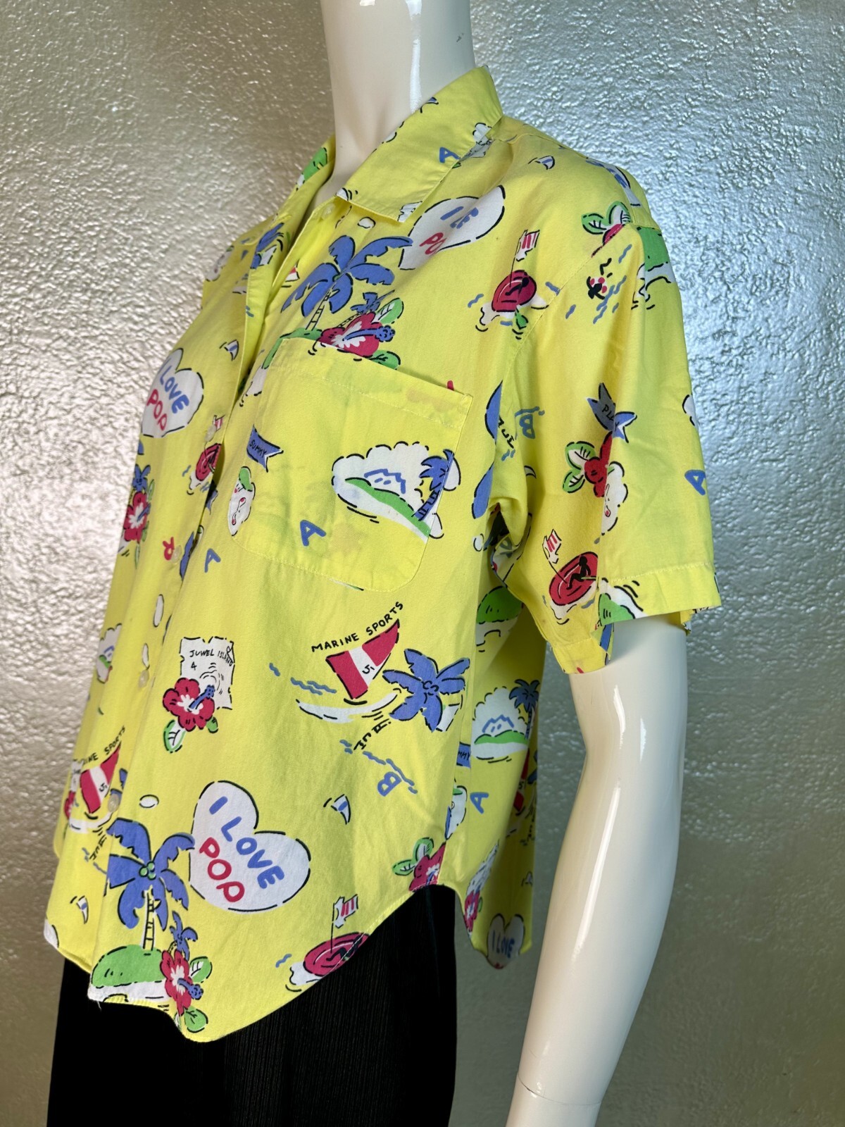 Vintage 1980’s Fashion In MICHEL Yokohama Yellow I LOVE POP! Cotton Short Sleeve