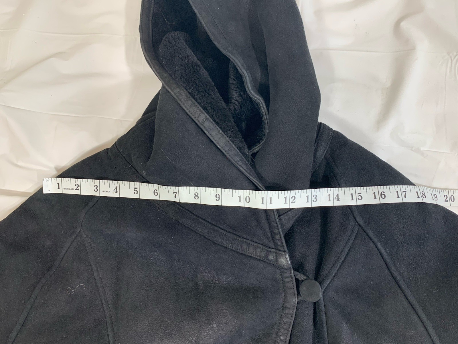 Toppolino Black Coat Fine Leatherwear Hooded Coat Shearling Lined L Vintage
