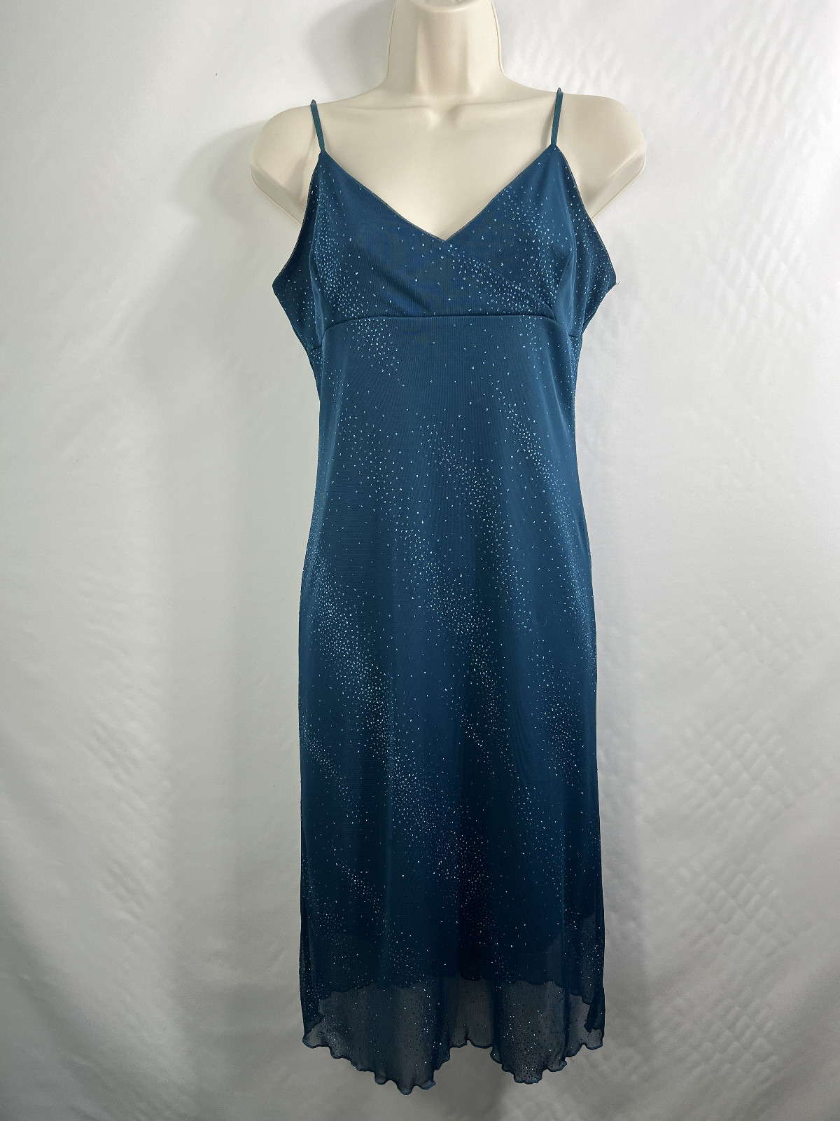 Vintage Silhouette Chiffon Party Cocktail Dress Blue Green Sparkle Evening Prom