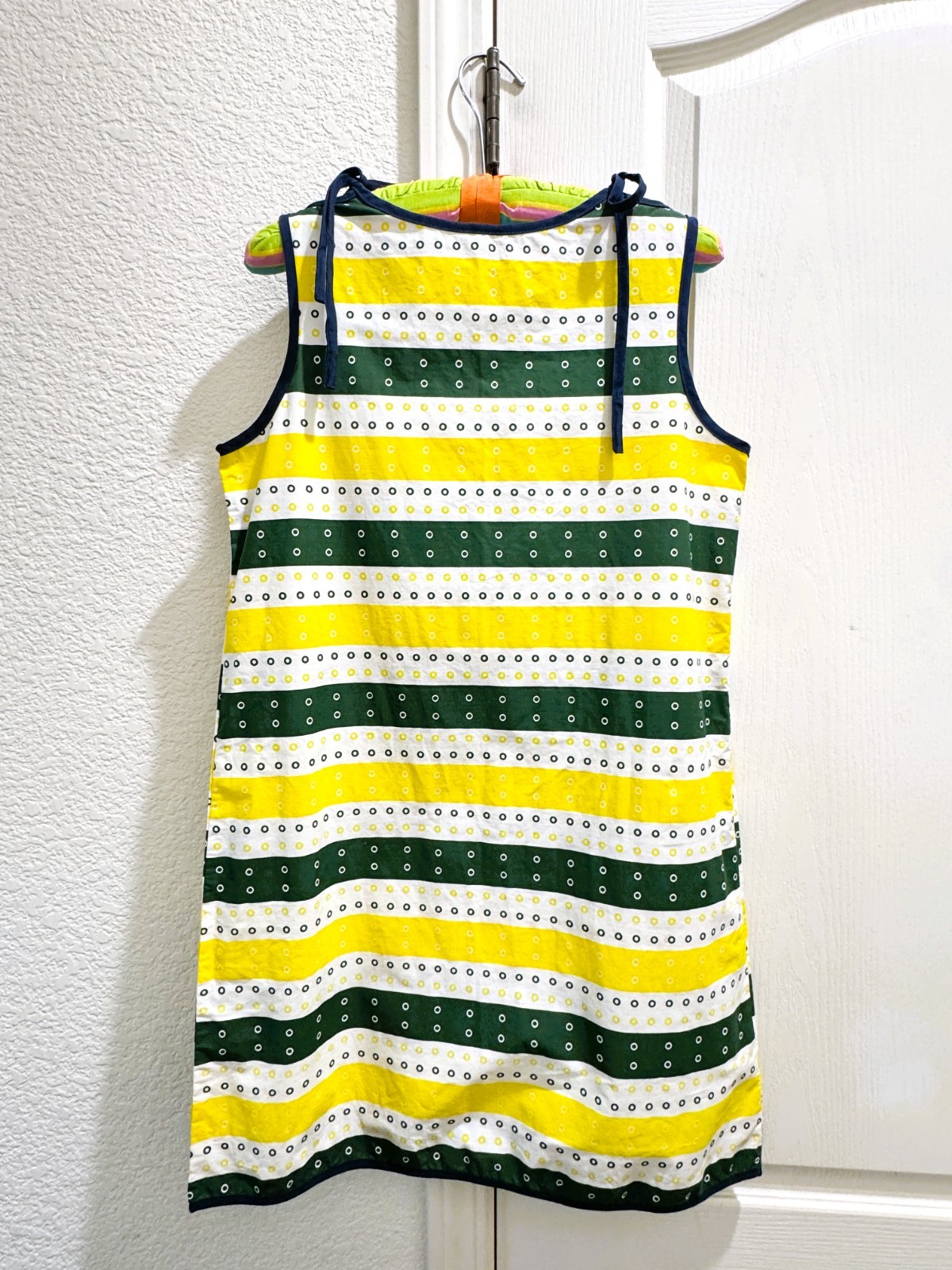 Vintage 1960s Mod Green and Yellow Mini Shift Dress or Beach Cover-up Large L
