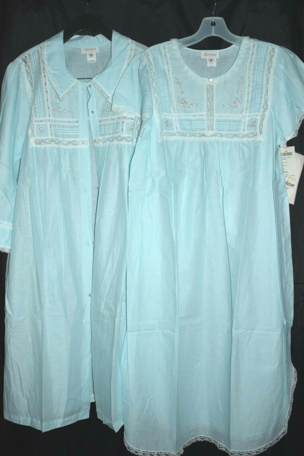 Vintage BARBIZON Nina Night Gown Blue 100% CottonEmbroidered sz M UNWORN