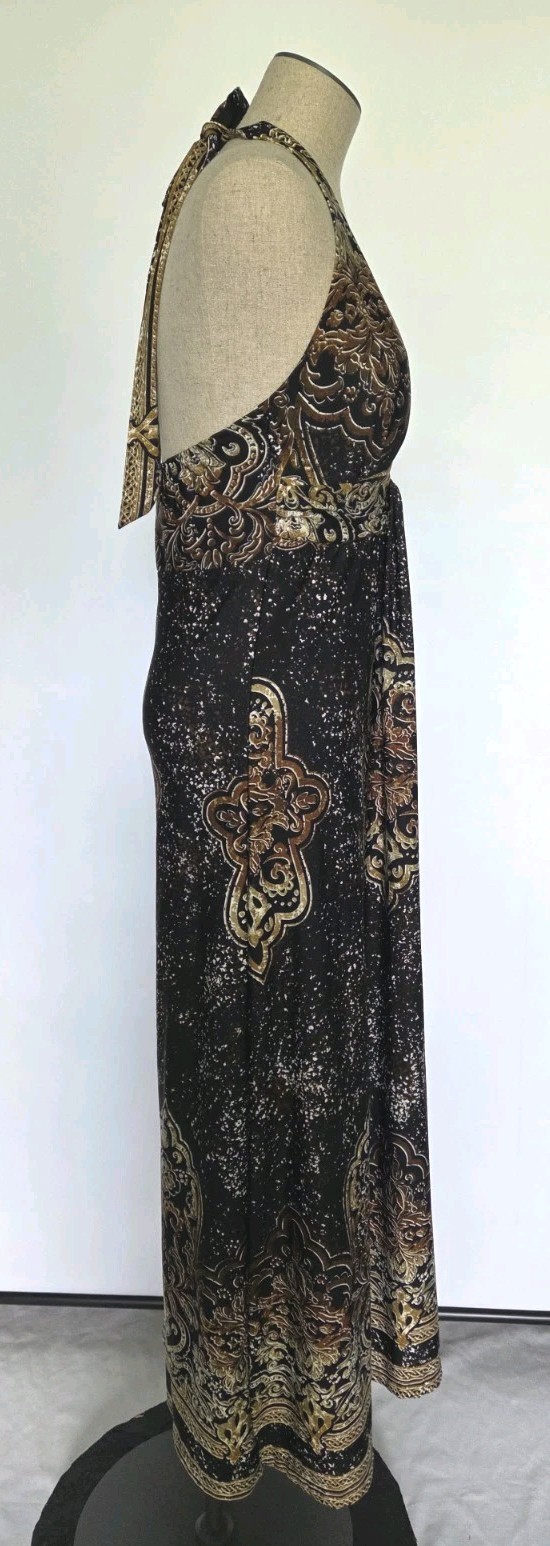 Hypnotik Y2K Multi Browns Empire Waist Halter Dress Paisley Boho Hippy Sz M