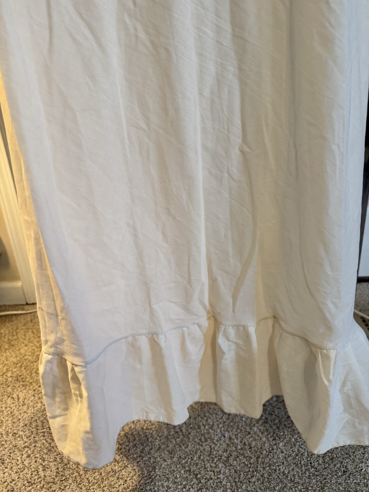 Vintage Victorian Lawn Nightgown Almond Beige Cotton Collar Lace long sleeve M/L