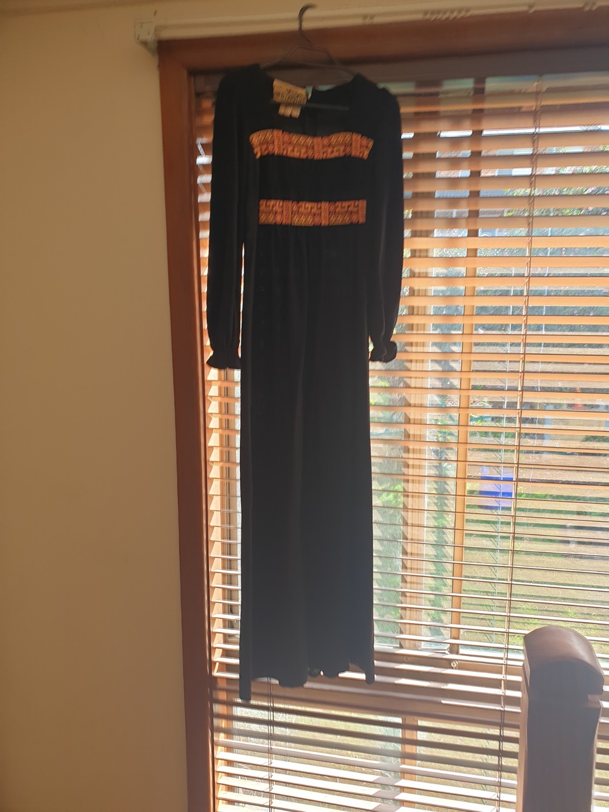 Malcolm Vintage Maxi Dress – Black Bodice 70’s style Groove, embroidery.
