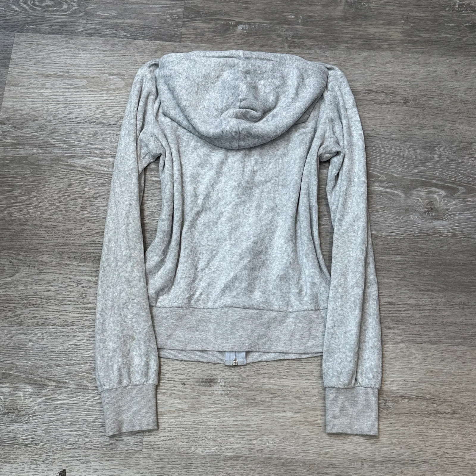 Vintage Juicy Couture Womens Heather Gray Velour Zip-Up Hoodie Drawstring Size S