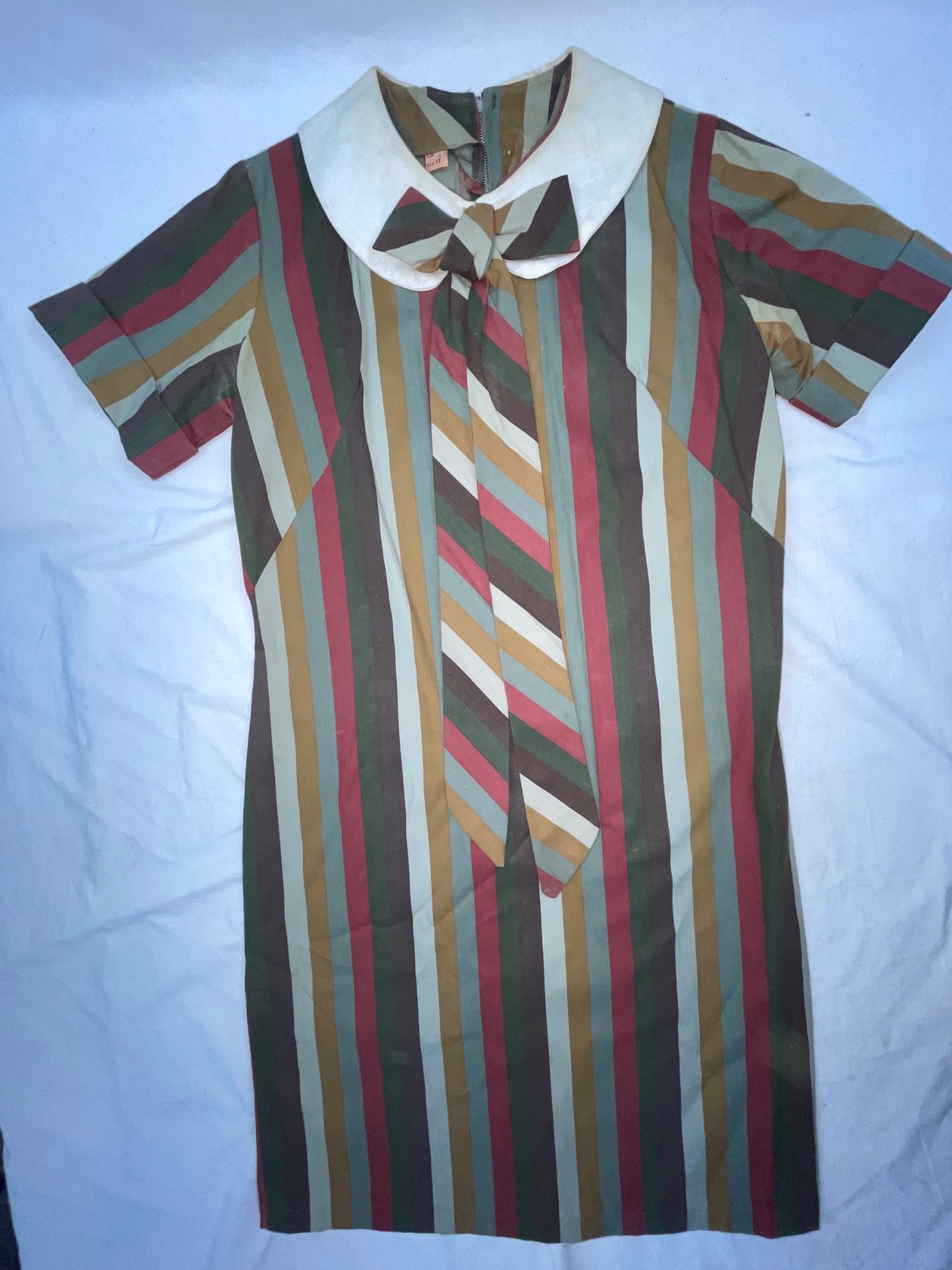 VTG 60S 70S WOMENS S BOLD STRIPE BABY DOLL RETRO MOD DISCO DRESS