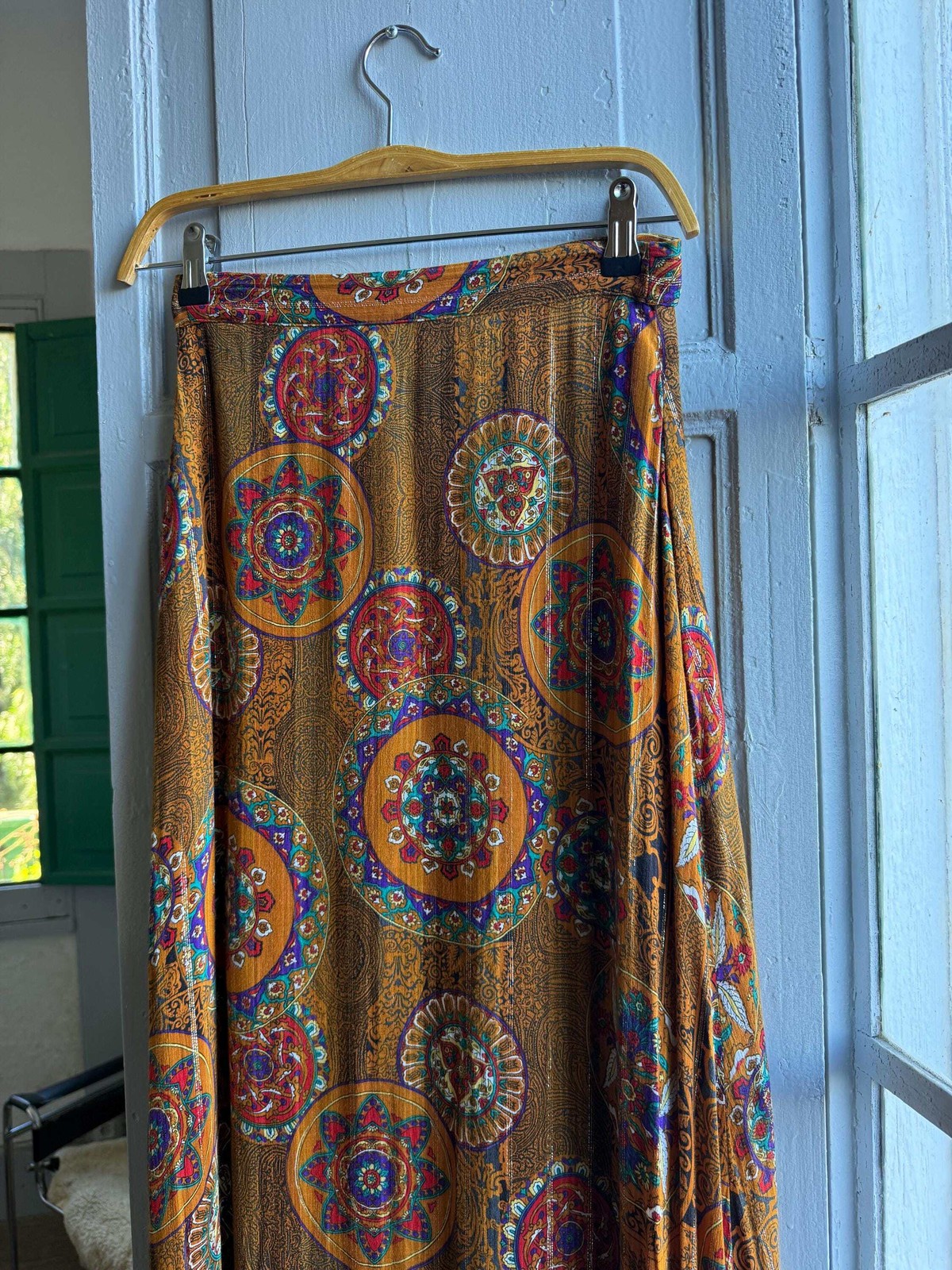 Vintage Desigual bohemian maxi skirt, high waist button down floral long skirt,S