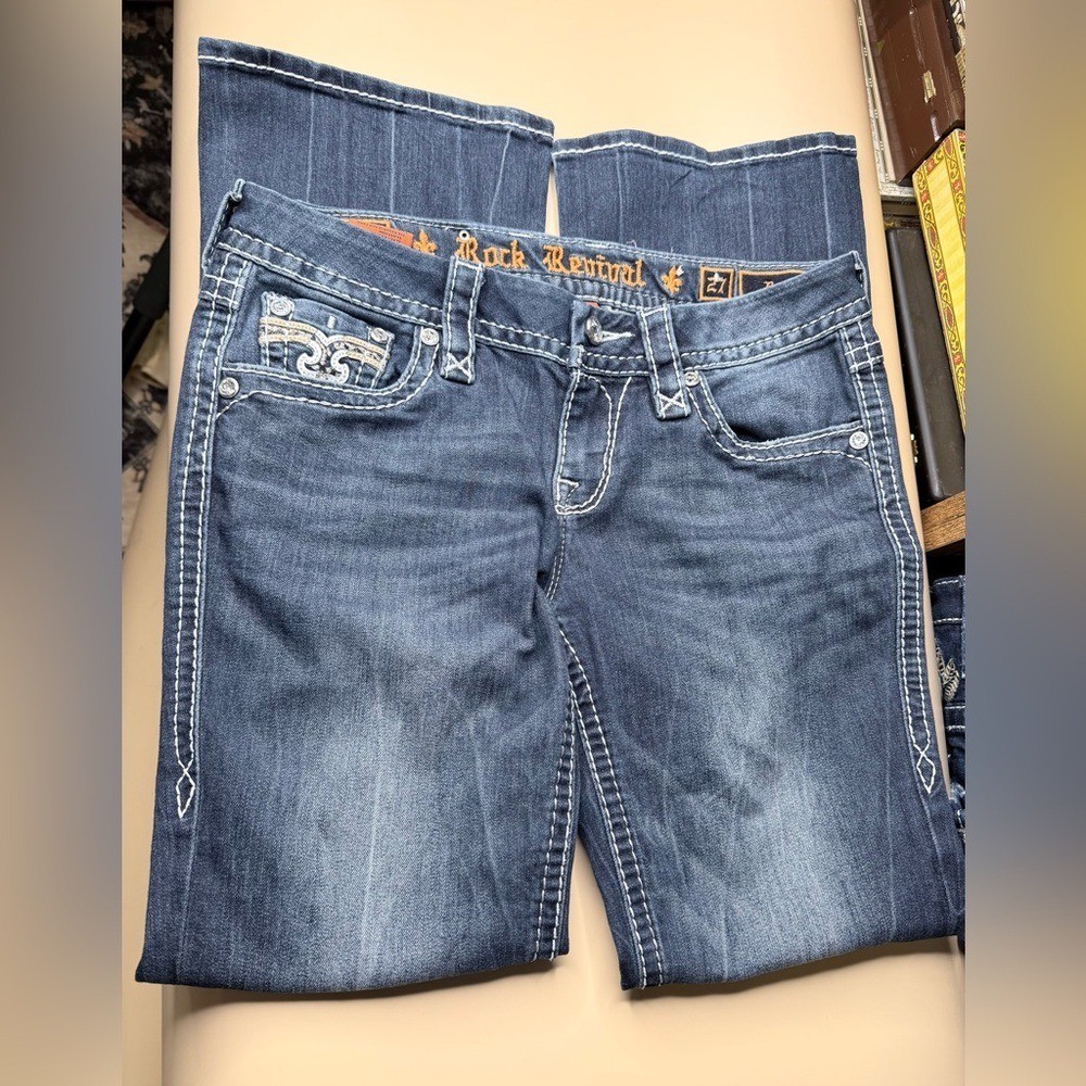 Rock Revival Boris Bootcut Jeans Womens Size 27 x 28.5 Embellished Pockets