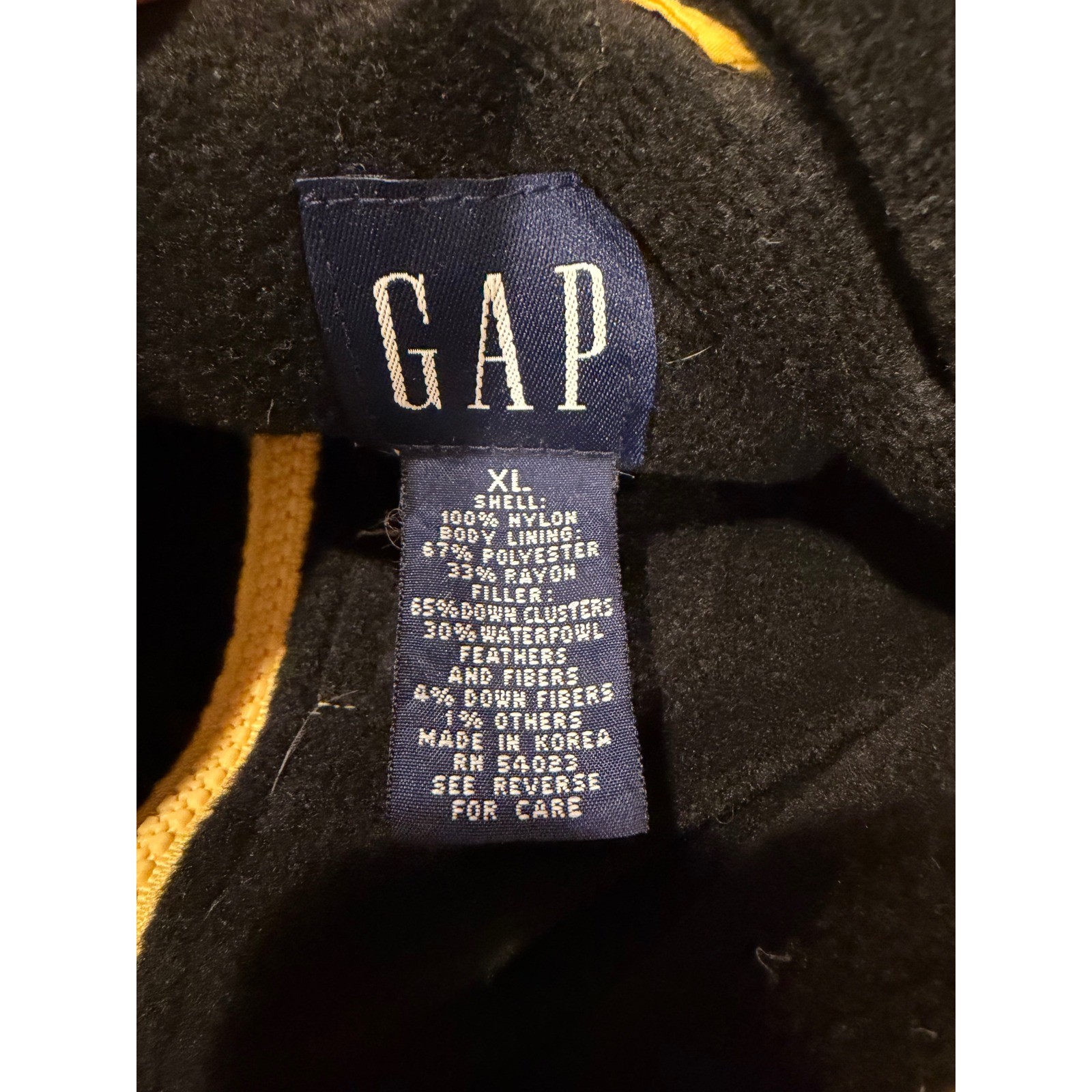 Vtg Y2K 1999 Gap Puffer Vest Yellow Down Filled Fleece Lined XL preppy Gorpcore