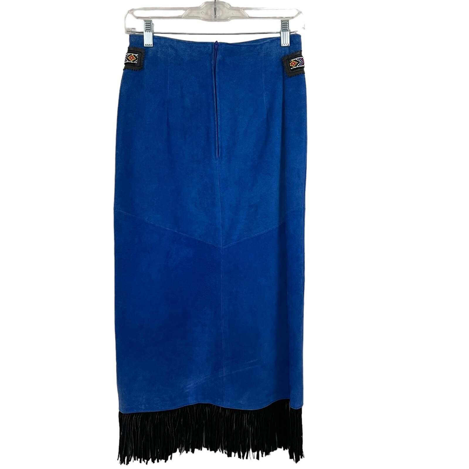 VTG 80s Western Phoenix Frontier Fringe Jacket Skirt S/M Blue Suede Bead Outfit