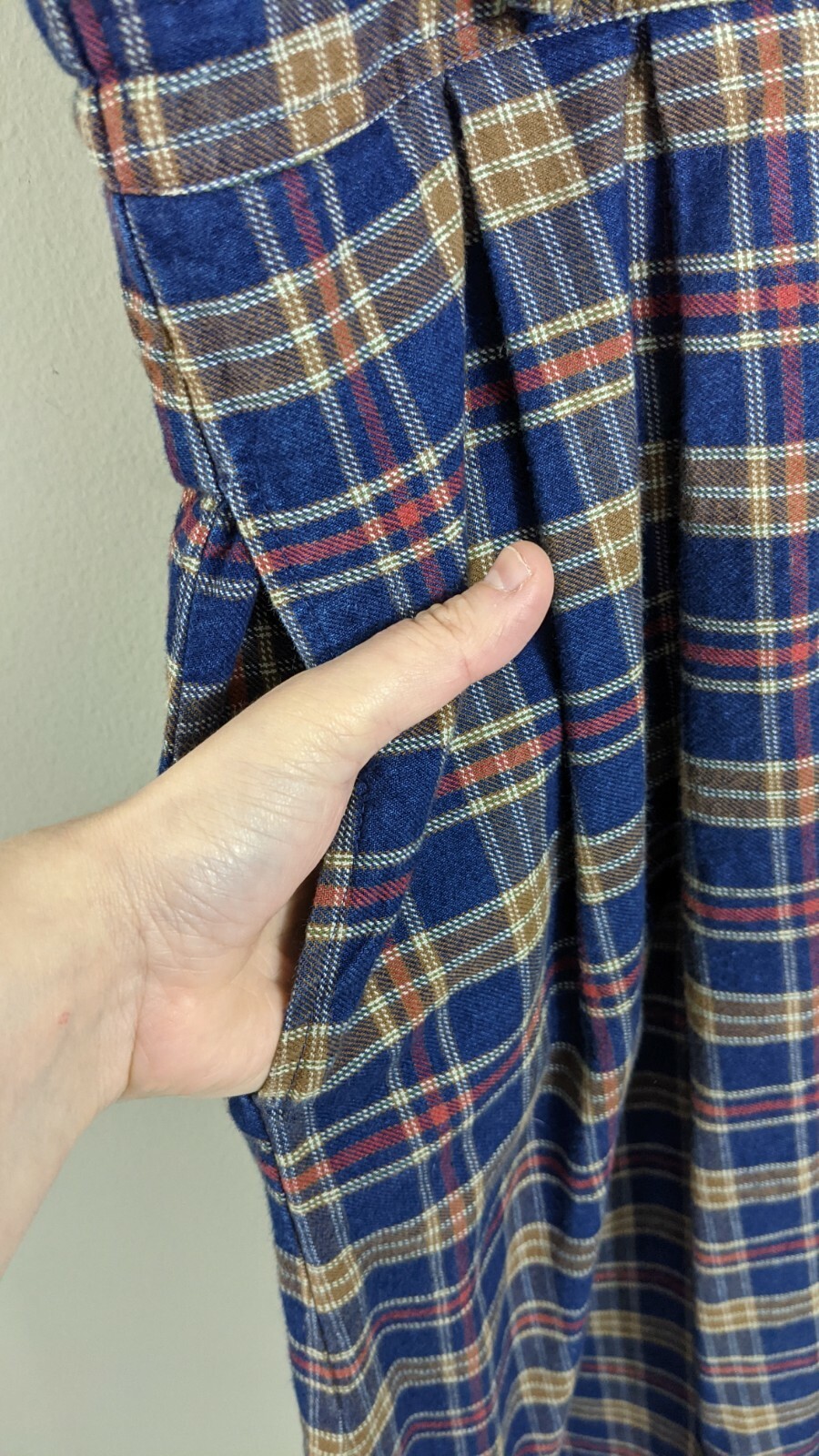 Vintage L.L. Bean Blue plaid Cotton Flannel Dress size M/L 1990’s 90s pockets