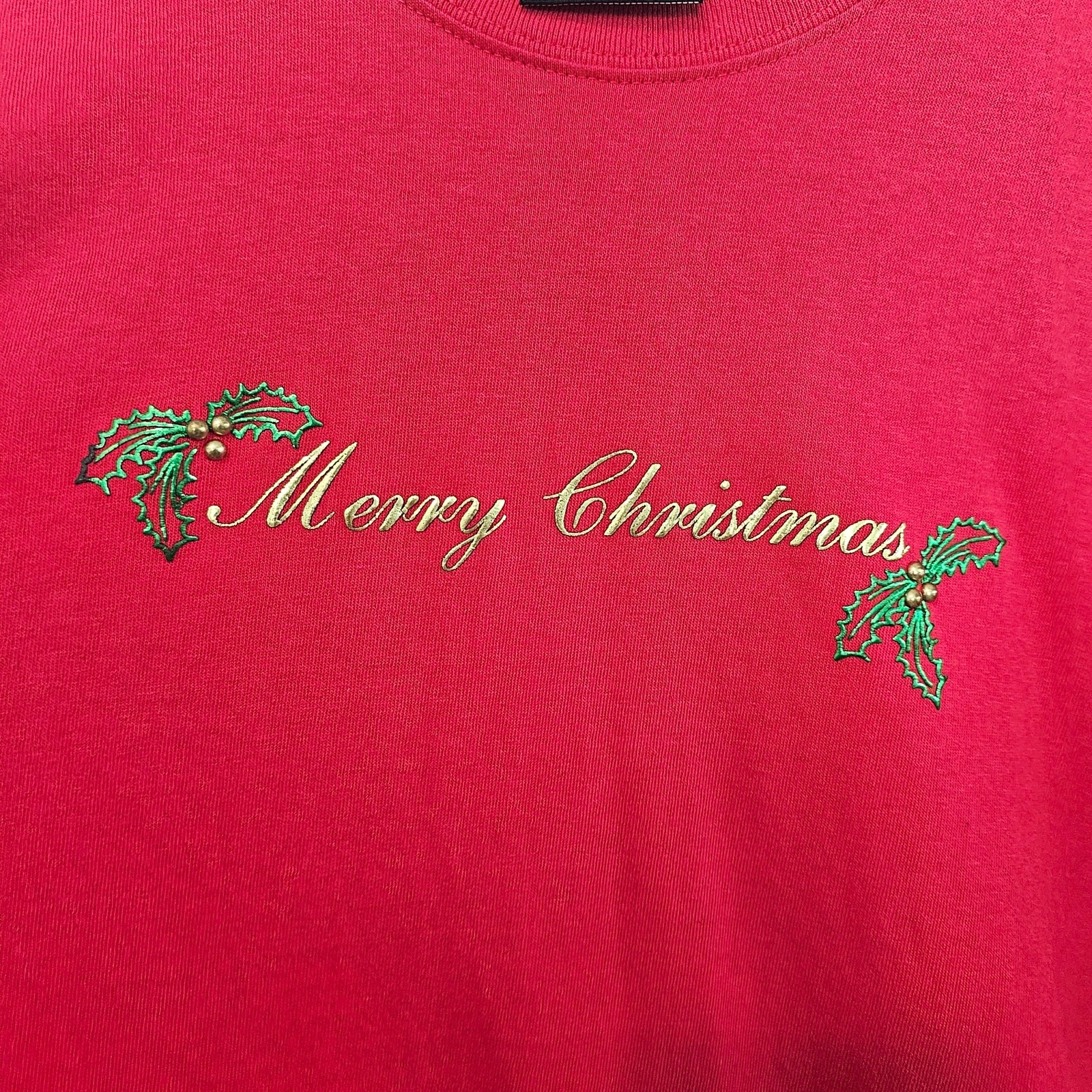 Vintage Merry Christmas T-Shirt Womens XL Red Puff Paint Holiday Party 80s Retro