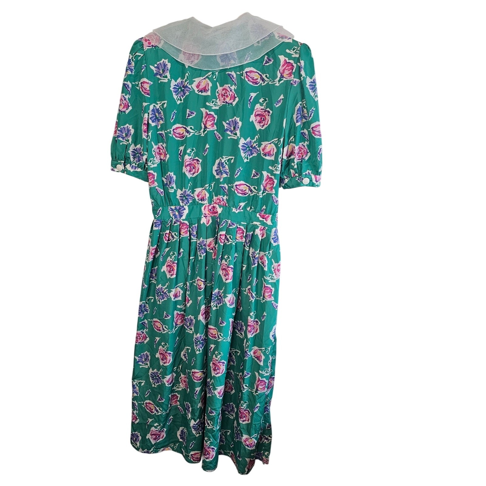 Vintage 90s Maggy Boutique Dress Women Sz 16 Green Floral Pleated Preppy Cottage