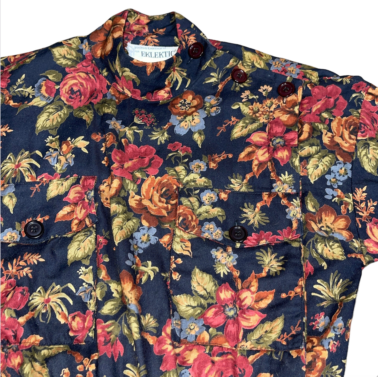 Vintage 80s Viscose Black Floral Dress By Jackie Bernard For Eklektic Size 4
