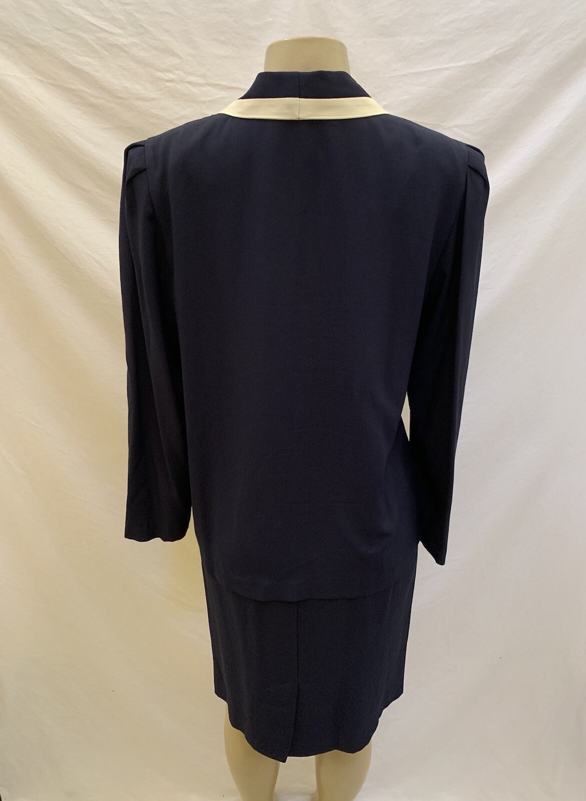 Vintage Michael Blake Navy Blue & Ivory 2pc Secretary Skirt Suit Set